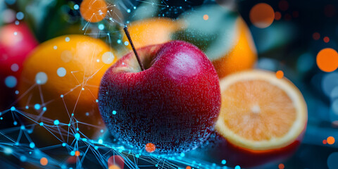 Poster - Vibrant Apple and Orange with Digital Network Overlay 
