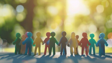 Poster - A diverse group of 3D figures symbolizing unity against a softly blurred university campus backdrop, Reflecting inclusivity in academic environments, photography style