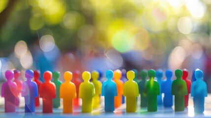 Poster - A diverse group of 3D figures symbolizing unity against a softly blurred university campus backdrop, Reflecting inclusivity in academic environments, photography style