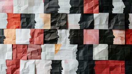 Poster - A grid of interconnected squares in different opacities and shades, metaphorizing the intersection and integration of diverse identities, photography style
