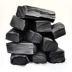 Charcoal isolated on a white background, close up