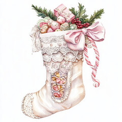 Wall Mural - beautifully decorated Christmas stocking filled with sweets and festive decorations, showcasing mix of colors and textures, perfect for holiday cheer