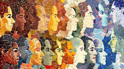 Aufkleber - A mosaic of inclusion, featuring mosaic patterns in warm and cool tones, symbolizing community and belonging