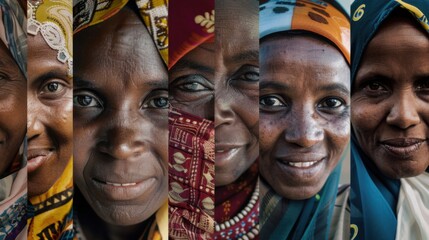 Poster - A mosaic of voices from diverse communities sharing stories of resilience and hope, Reflecting the strength and diversity of human narratives, photography style