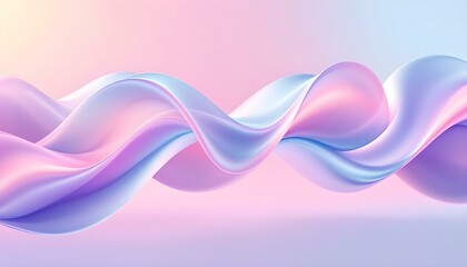 Wavy Glass Shapes Background. 3d crystal glass liquid wave with refraction and holographic effect isolated on light background. Render transparent glass ribbon, fluid splash with gradient flying in mo