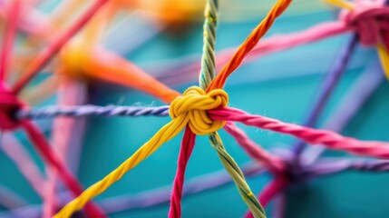 Poster - A network of interconnected threads in various hues forming a resilient fabric, Metaphorizing the interdependence and resilience of diverse viewpoints, photography style