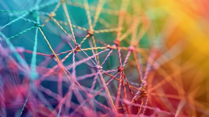 Poster - A network of interconnected threads in various hues forming a resilient fabric, Metaphorizing the interdependence and resilience of diverse viewpoints, photography style