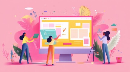 Fototapete - Website designer Creative planning application development draft sketch drawing template layout framework design studio . User experience design https www. Web page design concept