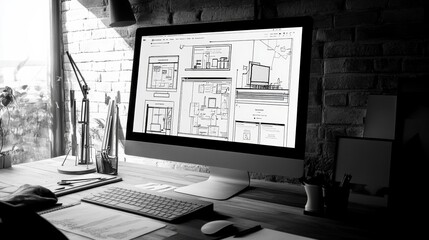 Fototapete - Website designer Creative planning application development draft sketch drawing template layout framework design studio . User experience design https www. Web page design concept
