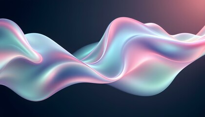 Poster - Abstract 3D background bright glass colorful gradient fluid wave render texture. Liquid blue-orange gradient glass on a dark background. Holographic colors. Abstract wavy 3d background