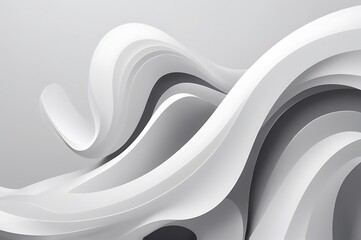Poster - Abstract Digital Artwork with Flowing Curves and Waves in Gray and White, Minimalist and Modern Design