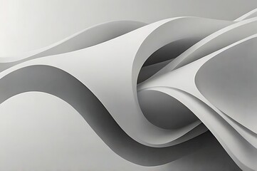 Poster - Abstract Digital Artwork with Flowing Curves and Waves in Gray and White, Minimalist and Modern Design