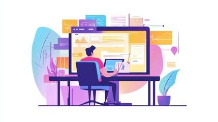 Fototapete - Website designer Creative planning application development draft sketch drawing template layout framework design studio . User experience design https www. Web page design concept