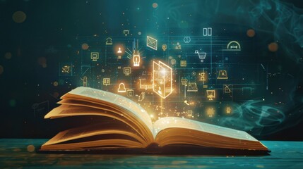 Poster - A powerful visual of inclusive storytelling, depicting a book with pages that transform into a diverse range of symbols and icons, Representing the richness of stories from various perspectives