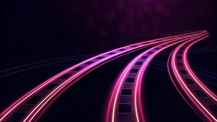 Poster - Panoramic high speed technology concept, light abstract background. Dynamic motion light trails with motion blur effect on dark background. Futuristic, technology pattern for banner or poster design