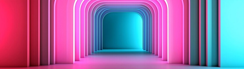 Poster - A vibrant neon tunnel with pink and blue lighting, creating a futuristic and abstract atmosphere for visuals.