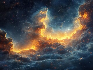Poster - Explore the ethereal beauty of a closeup nebula illuminated by dark cosmic dust