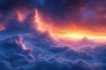 Poster - Explore a stunning deepspace scene featuring a majestic nebula illuminated by stars