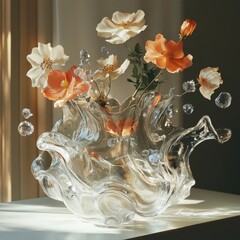 Wall Mural - A vase filled with flowers is on a table