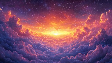 Poster - Explore the surreal formation of nebulas in outer space with vivid clouds illuminating the cosmos