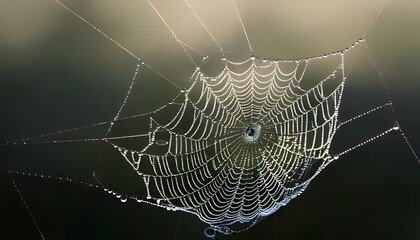Natural macro shot. Macro of dew on spider web, glistening detail, natural light, 3D illustration.