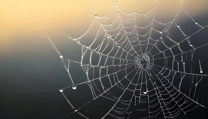 Natural macro shot. Macro of dew on spider web, glistening detail, natural light, 3D illustration.