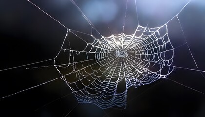 Natural macro shot. Macro of dew on spider web, glistening detail, natural light, 3D illustration.