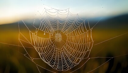 Natural macro shot. Macro of dew on spider web, glistening detail, natural light, 3D illustration.