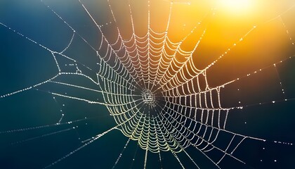 Natural macro shot. Macro of dew on spider web, glistening detail, natural light, 3D illustration.