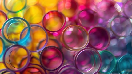 Poster - A symphony of interconnected circles in varying opacities and colors, symbolizing the harmonious integration of diverse perspectives, photography style