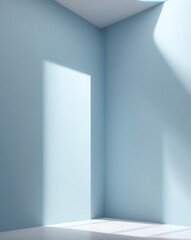 Poster - Minimalist modern interior with light blue walls, natural light, and clean lines