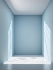 Poster - Minimalist modern interior with light blue walls, natural light, and clean lines