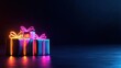 © Vodkaz - Colorful neon gift boxes on a dark background, perfect for celebrations and events.