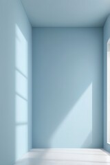 Poster - Minimalist modern interior with light blue walls, natural light, and clean lines