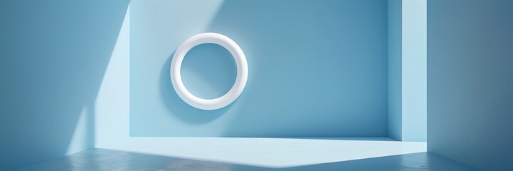 Poster - Minimalist modern interior with light blue walls, natural light, and clean lines