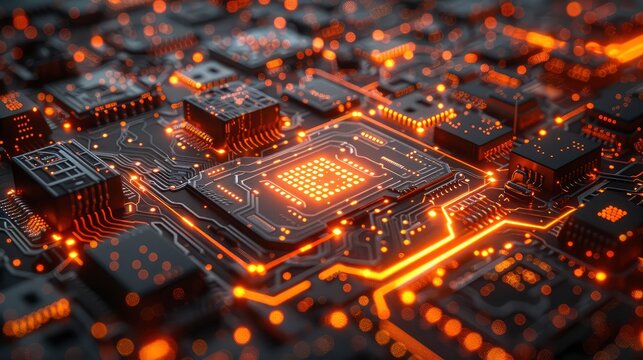 Modern technology, innovation and electronic computer circuit background 