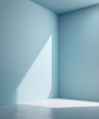 Poster - Minimalist modern interior with light blue walls, natural light, and clean lines