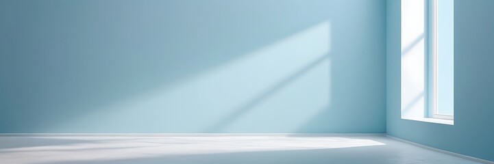 Poster - Minimalist modern interior with light blue walls, natural light, and clean lines