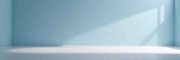 Poster - Minimalist modern interior with light blue walls, natural light, and clean lines