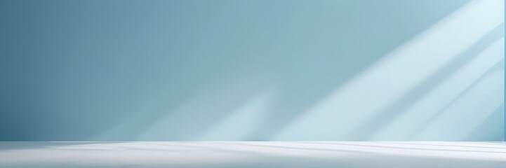 Poster - Minimalist modern interior with light blue walls, natural light, and clean lines