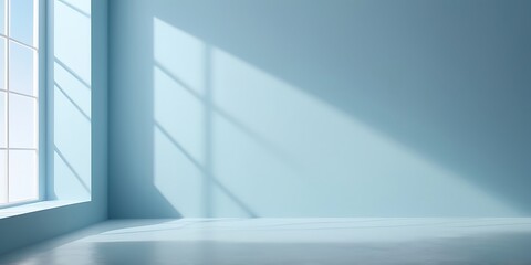 Poster - Minimalist modern interior with light blue walls, natural light, and clean lines