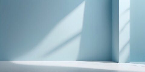 Poster - Minimalist modern interior with light blue walls, natural light, and clean lines