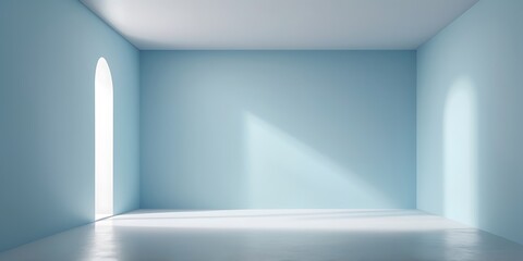 Poster - Minimalist modern interior with light blue walls, natural light, and clean lines