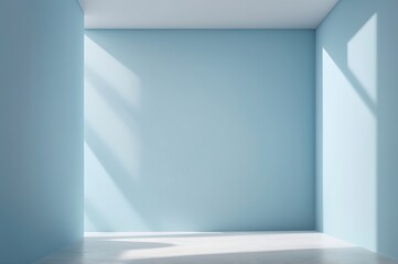 Poster - Minimalist modern interior with light blue walls, natural light, and clean lines