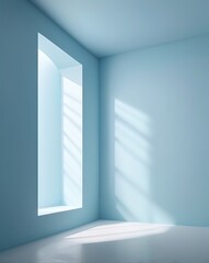 Poster - Minimalist modern interior with light blue walls, natural light, and clean lines