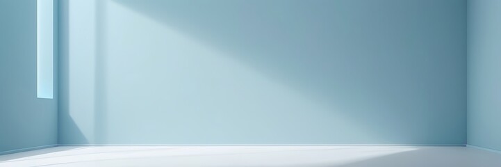 Poster - Minimalist modern interior with light blue walls, natural light, and clean lines