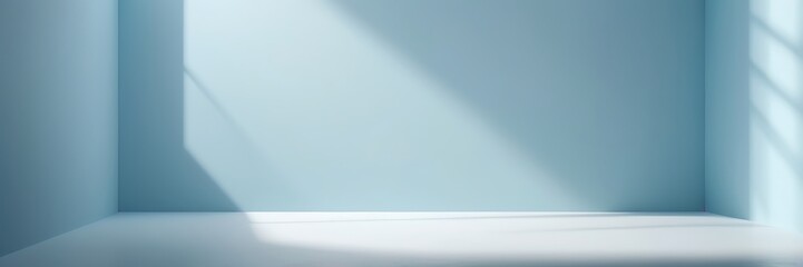 Poster - Minimalist modern interior with light blue walls, natural light, and clean lines
