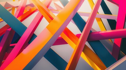Aufkleber - An abstract composition of intersecting lines in vibrant colors against a neutral backdrop, Illustrating connection and diversity, photography style
