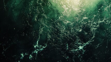 Poster - featuring a textured surface of dark green water, with soft waves and tiny splashes illuminated by s