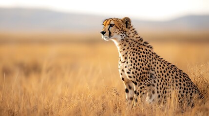 Wall Mural - cheetah sitting in tall grass in savanna